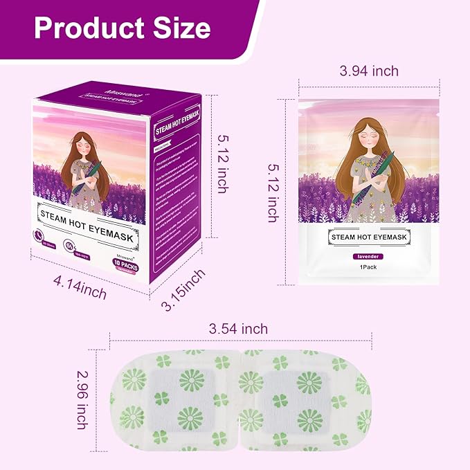 10 PCS Steam Eye Masks lavender Heated Eye Mask Self Heating for Eyes, Disposable Warming Eye Mask for Sleep, Unscented Scent Eye Steam Mask for Spa/Travel, Stress Relif & Relaxation Gifts for Women