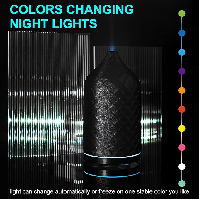 Essential Oil Diffuser for Home, Ceramic Aromatherapy Diffuser for Essential Oils, 120ml Oil Diffuser with Waterless Auto-Off and 7 LED Lights for Large Room Yoga Spa (Black) - Bloomnest