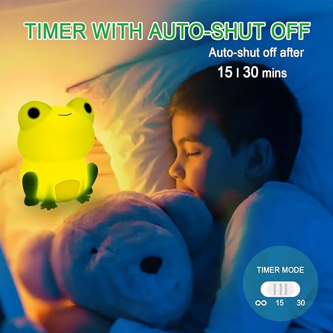Night Light for Kids, Cute Frog Night Lamp Bedroom Nightlight for Girls Boys Teens, USB Rechargeable Silicone Animal Nightlight Christmas Birthday Gifts, Room Decor - Bloomnest