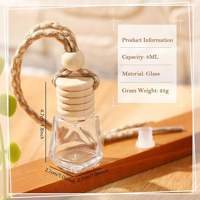 Rtteri 100 Pcs Hanging Car Air Freshener Diffuser Bottles Empty Glass Perfume Diffuser Vials Refillable Oil Aromatherapy Pendant with Wooden Caps and Hanging String for Car Home Office Decor(Diamond) - Bloomnest