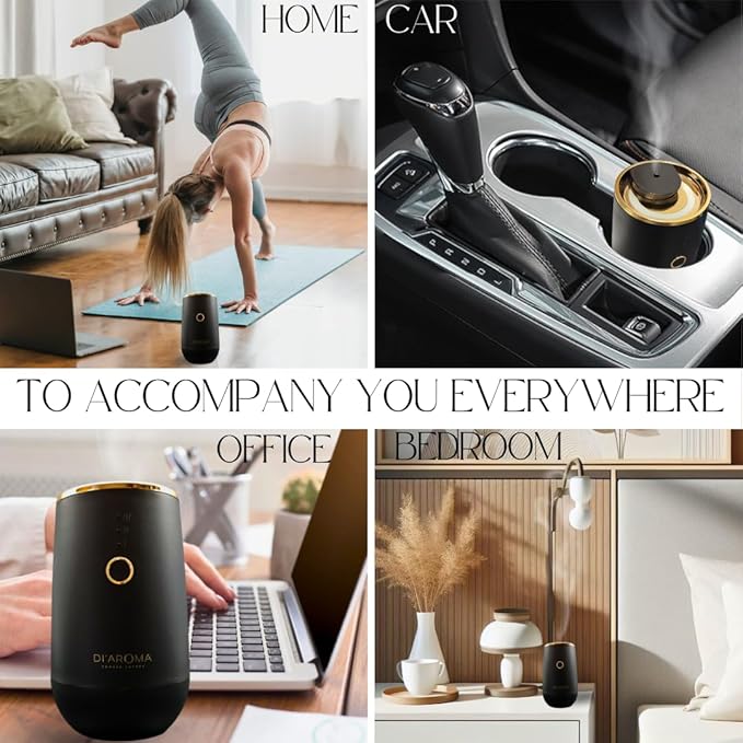 Waterless Essential Oil Diffuser – Portable Nebulizing Aroma Oil Diffuser for Car, Home & Office, USB Rechargeable, Silent Operation, No Water Needed, Di'Aroma (White) - Bloomnest