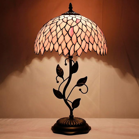 Tiffany Lamp Table Lamp Stained Glass Desk Lamps 12X12X19 Inches Reading Light Decor Bedroom Living Room (Pink Wisteria Style) - Bloomnest