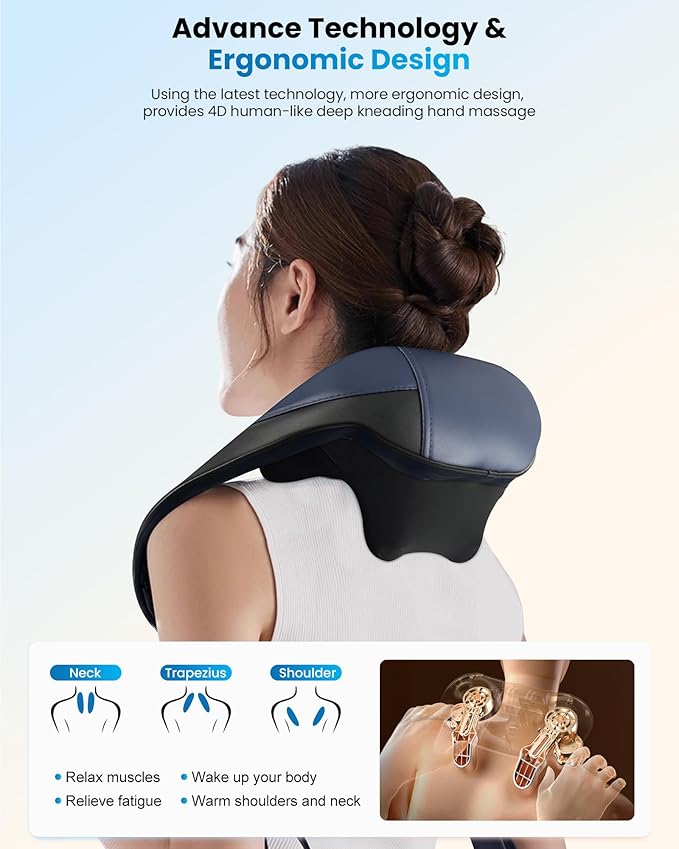 COMFIER Shiatsu Neck Massager with Heat, Cordless Neck and Shoulder Massager for Pain Relief Deep Tissue, Graphene Heating, 4D Kneading Back Massage Pillow, Rechargeable Massager - Bloomnest