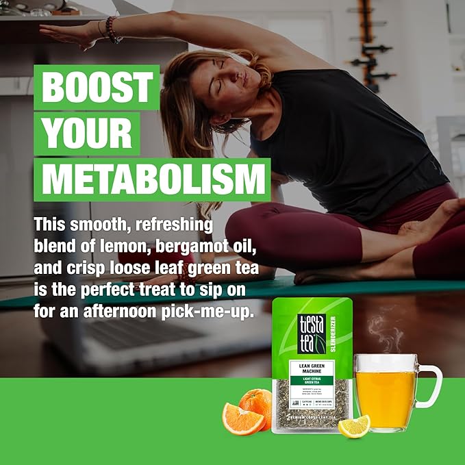 Tiesta Tea - Lean Green Machine, Loose Leaf, Light Citrus Green, Premium Blend, Medium Caffeinated, 25 Cups, 1.9 Ounce Resealable Pouch - Bloomnest