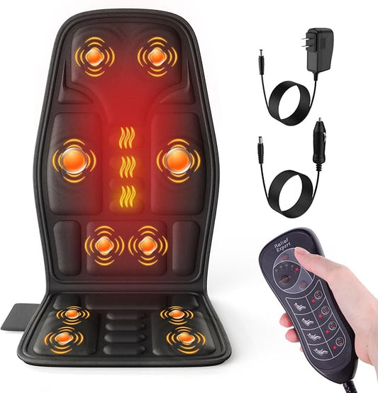 Back Massager with Heat for Pain Relief, Back Massage Chair Pad, Full Body Massage, Deep Tissue Vibration Massager with 2 Adapters, Office and Recliner - Bloomnest