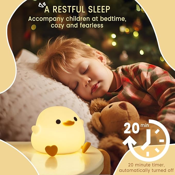 Duck Lamp, Cute Pea Duck Night Light, 2 Levels Dimmable Ducky Night Lamp, LED Squishy Animal Light for Kids Sleep, Rechargeable Bedside Touch Silicone Lamp, Unique Dorm Decor Gift Toy - Bloomnest