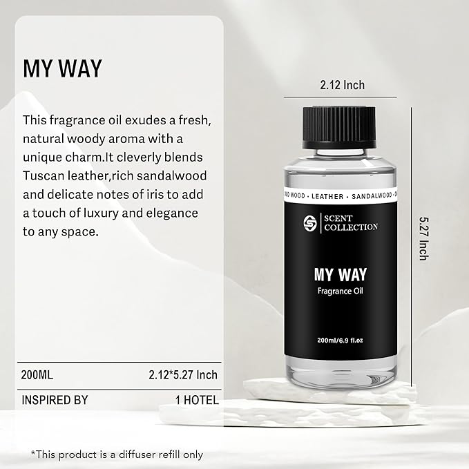 Luxury Hotel Scent My Way Diffuser Oil Waterless Essential Aromatherapy for Cold Air & Car Diffusers – Long Lasting Refill for Large Room & Home - Signature Sandalwood (200ml/6.76Fl oz) - Bloomnest
