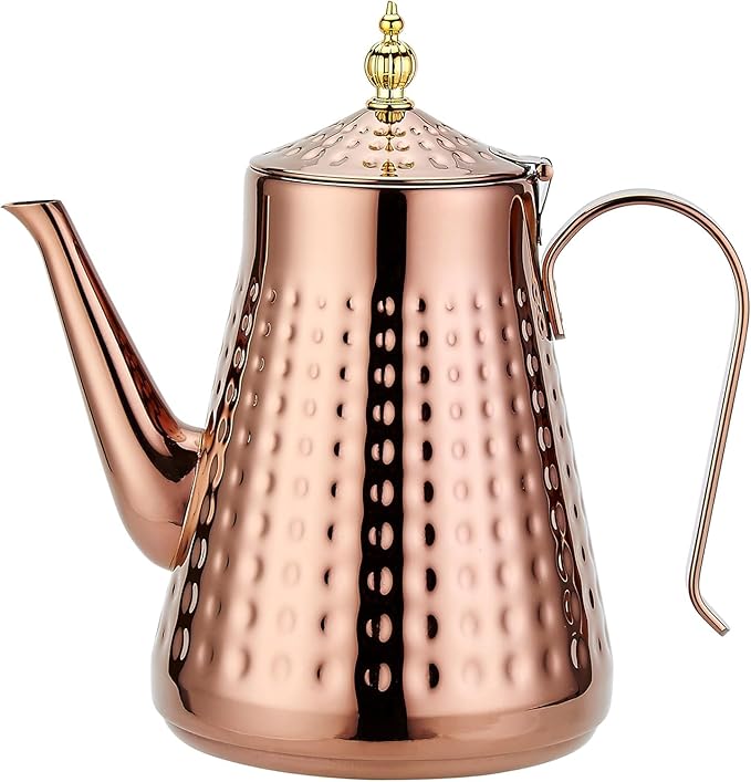 SANQIAHOME 1.8L(60oz) Stainless Steel Hammer Patterned Teapot With Removeable Infuser,Loose leaf cover,Copper - Bloomnest