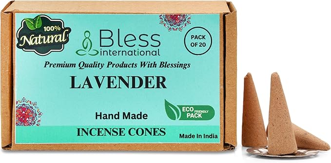 Bless International Lavender 100%-Natural-Incense-Cones Handmade-Hand-Dipped Organic-Chemicals-Free for-Purification-Relaxation-Positivity-Yoga-Meditation The-Best-scents (20 Count) BlessInternational