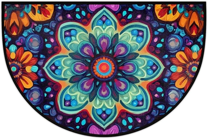 Half Round Door Mat, Boho Flower Half Circle Rug for Home Decor Floor Indoor Outdoor Non-Slip Washable Half Moon Rug Doormat 36X24 Inch - Bloomnest