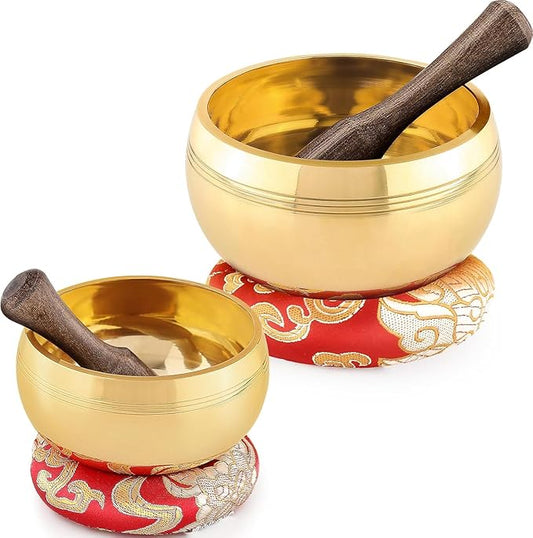2-Pack Tibetan Singing Bowls Set - 100% Handmade in Nepal, Sound Bowl Meditation Set for Yoga, Chakra Healing, Meditation Gifts, Unique Gifts for Women - Bloomnest