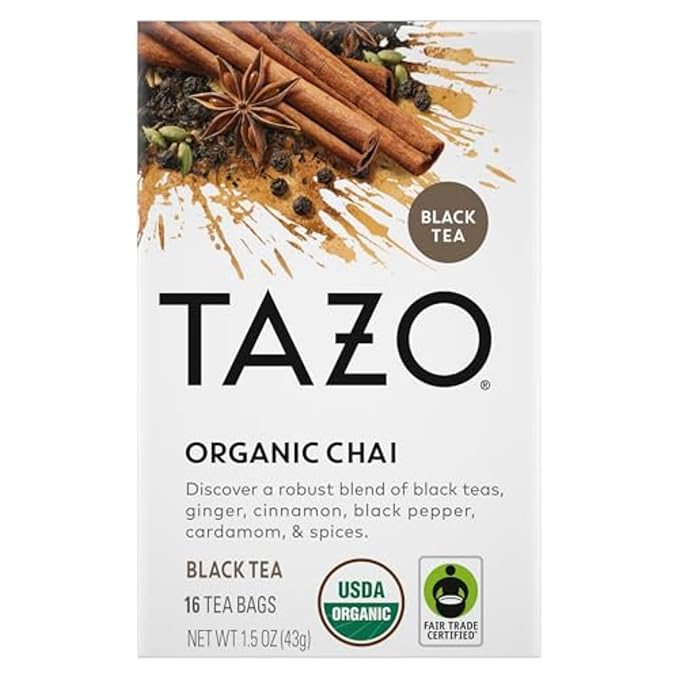 TAZO Organic Chai Black Tea Bags,Blend of Black Teas,Ginger,Cinnamon,Black-Pepper & Cardamom,192 Total Tea Bags (16ct),(Pack of 12) - Bloomnest