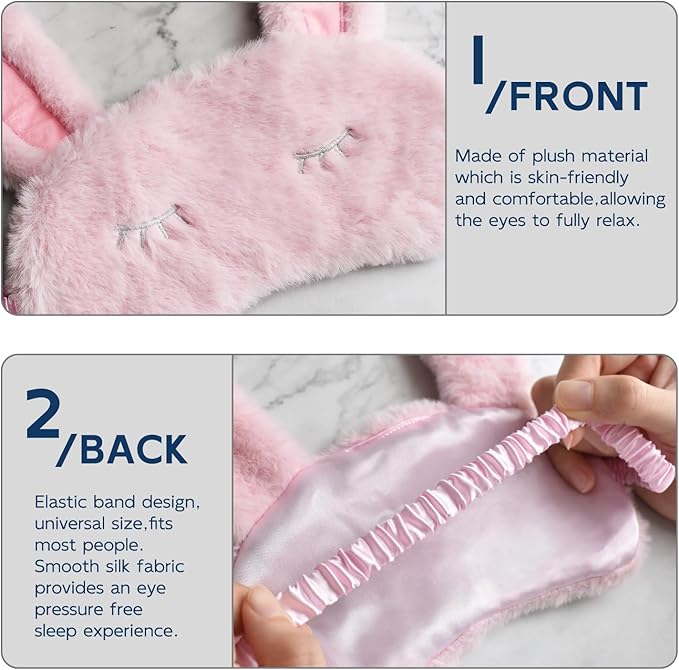 Cute Animal Sleeping Mask Sleep Mask, Soft Plush Rabbit Eye Mask for Travel Nap Sleeping Blindfold Eye Cover Eyeshade for Adult Kids Girls Teens Men Women - Rabbit, Pink - Bloomnest