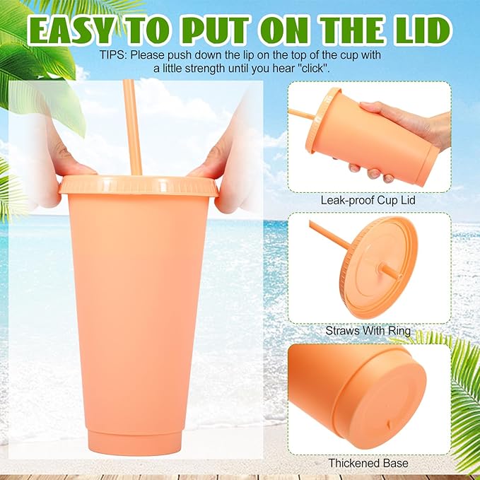 Honeydak 60 Pack Tumbler with Straw and Lid Bulk Water Bottle Iced Coffee Travel Mug Cup Reusable Plastic Cups for Party Birthdays 24-27 oz (Fresh Color) - Bloomnest