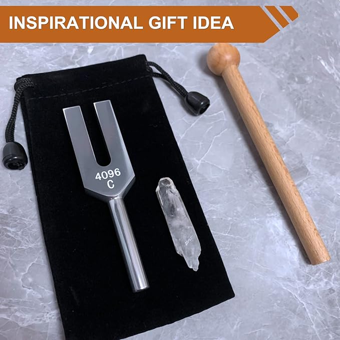 4096 Hz Tuning Fork, Crystal Tuning Fork for Healing, Medical-Grade with Wood Hammer and Soft Storage Bag - Bloomnest