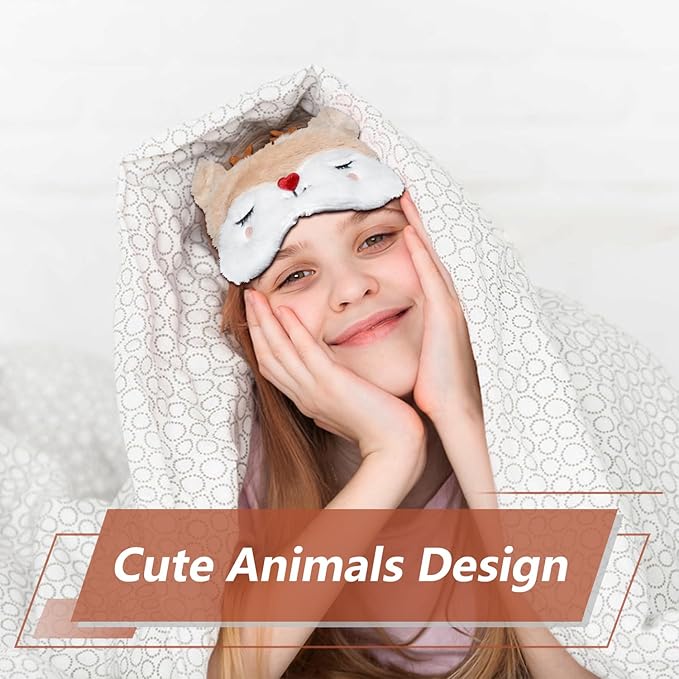 Christmas Reindeer Sleeping Mask Eye Mask Cute Animal Rudolph Sleep Mask Soft Plush Blindfold Funny Eye Cover Eyeshade for Kids Adults Girls Boys Women Men (Reindeer, White) - Bloomnest