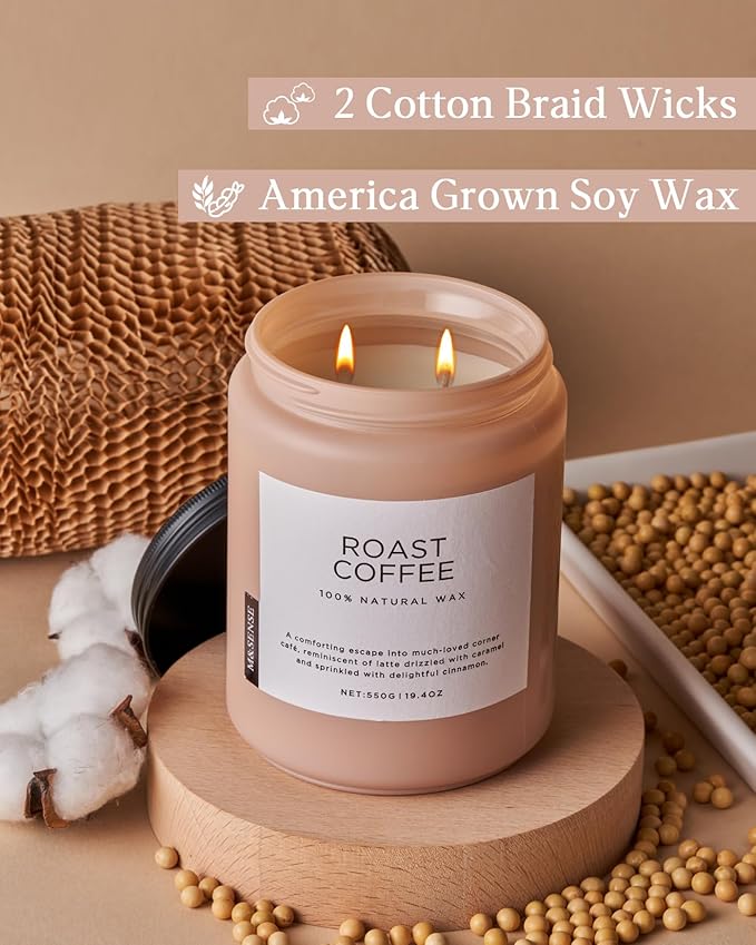 M&SENSE Coffee Candles Scented Strong, 2 Wick Jar Candle 19.4oz, 110 Hours Burning Time, Organic Natural Soy Wax Candle for Bedroom Kitchen Home Decor, Housewarming Gift for Men and Women - Bloomnest