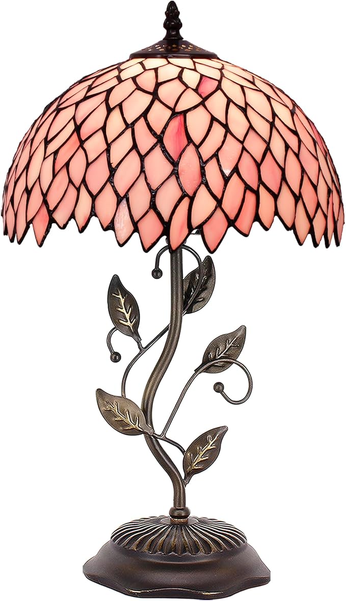Tiffany Lamp Table Lamp Stained Glass Desk Lamps 12X12X19 Inches Reading Light Decor Bedroom Living Room (Pink Wisteria Style) - Bloomnest