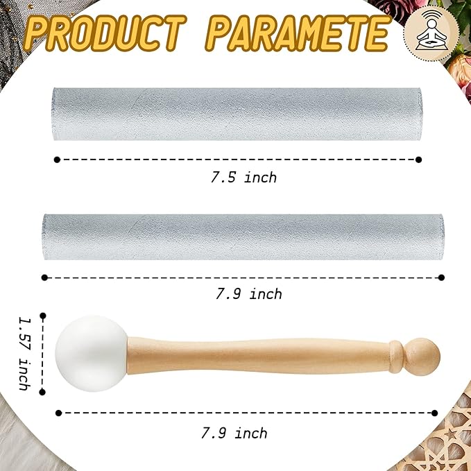 Nuanchu 3 Pieces Crystal Singing Bowl Mallet Set, Include Thick Suede Striker Solid and Hollow Sound Bowl Stick, Crystal Singing Bowl Rubber Mallet with Wood Handle for Playing Bowl(Silver) - Bloomnest