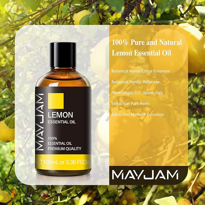Lemon Essential Oil, MAYJAM Large Volume Pure Essential Oils with Glass Dropper, Lemon Oil Essential Oils for Aromatherapy Diffusers DIY, 100ml - Bloomnest