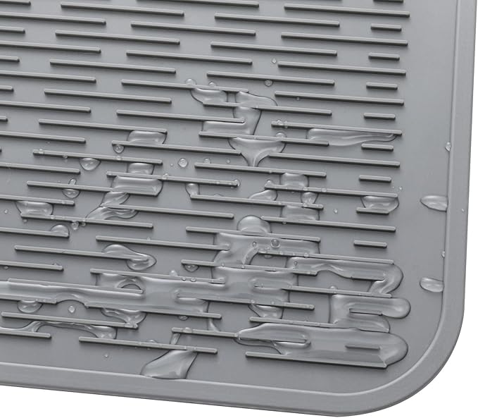 Silicone Dish Drying Mat for Multiple Usage,Easy clean,Eco-friendly,Heat-resistant Silicone Mat for Kitchen Counter or Sink,Refrigerator or Drawer Liner Grey 3XL 28 inches x 18 inches - Bloomnest