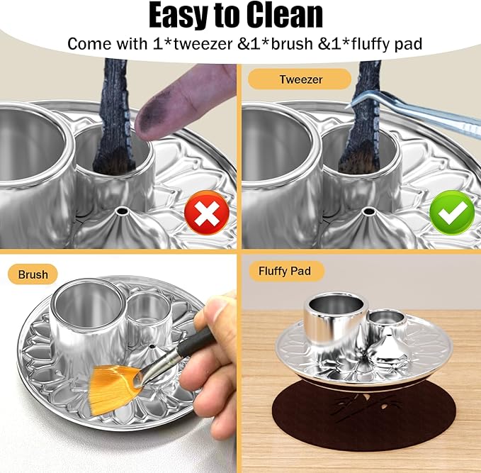 Palo Santo Holder - 4 in 1 Incense & Candle Holder - Ceramic Incense Holder Ash Catcher Tray for Meditation Room - Easy to Clean (Silver)