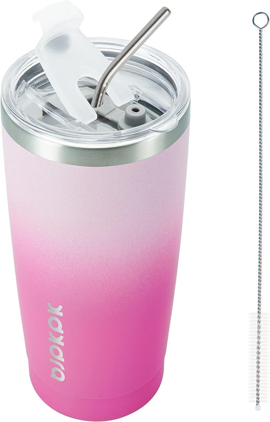 BJPKPK 20oz Stainless Steel Tumbler with Lid And Straw, Double Wall Vacuum Coffee Cup, Travel Mug for Ice Drink and Hot Beverage, Insulation Travel Tumblers Cups,Cherry Blossom - Bloomnest