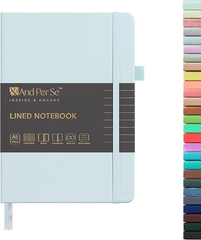 &And Per Se Lined Journal Notebook, 160 Pages, A5 5.7 x 8 inches College Ruled Thick Paper Notebook Journals for Writing, Hardcover Notebooks for Women Men Office School (1 Pack, Cyan) - Bloomnest