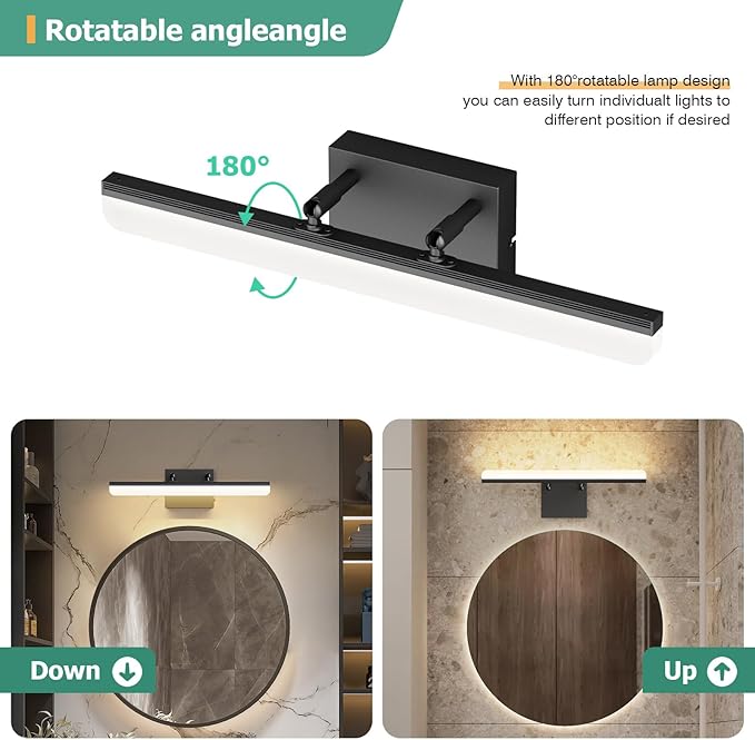 15.7" Black LED Bathroom Vanity Light 5CCT–Dimmable Wall Mount Fixture with Adjustable Angle, Modern Lighting for Powder Room, Vanity Mirror Home & Apartment Use - Bloomnest