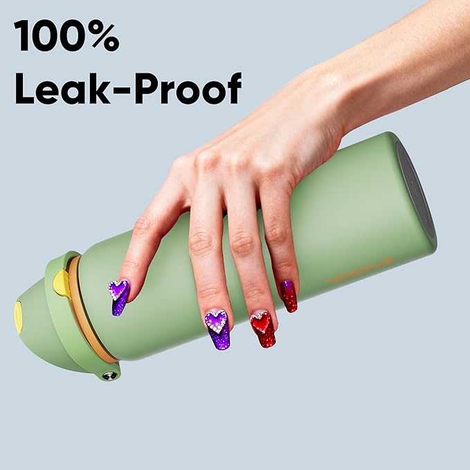 Insulated Water Bottle with Straw - Encool Stainless Steel Water Bottle with Push Button Lid, Leak-Proof & BPA-Free, Keeps Cold for 24 Hours for Sports, Travel, Gym (32 oz, Lichen-Yellow) ENCOOL