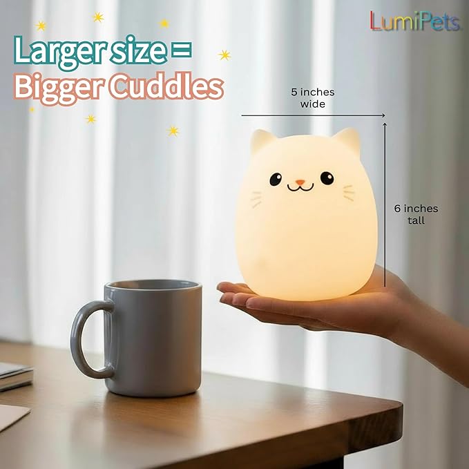 Lumipets Clive The Cat Squishy Silicone Night Light for Kids | Cute Night Light with Remote & Touch Control for Baby & Toddler Bedrooms | Color Changing Portable Animal Nightlight | Kids Mood Lamp - Bloomnest