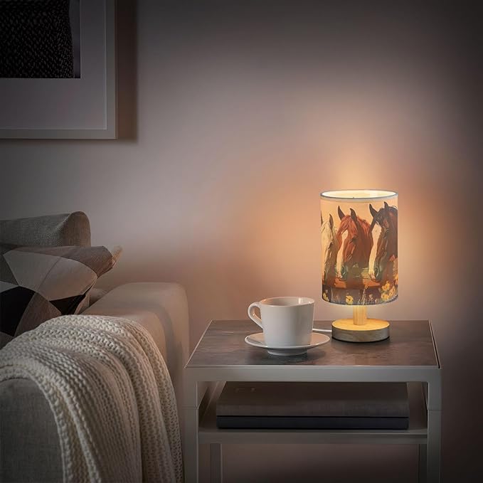 Bedside Lamp Wild Horse Table Lamp with USB Port Wood Base for Living Room,Bedroom,Nightstand 214b6340 - Bloomnest
