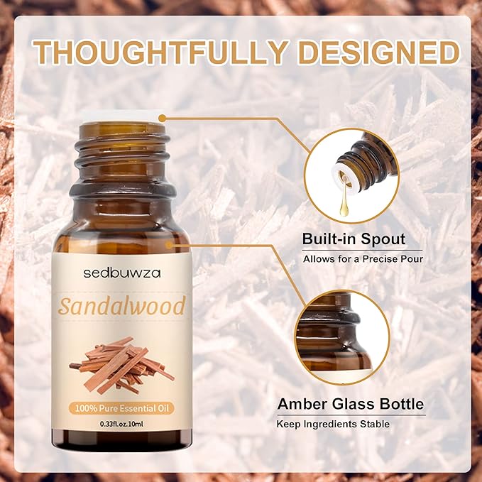 Sedbuwza Sandalwood Essential Oil, Pure Organic Sandalwood Fragrance Oil for Diffuser, Humidifier, Soap, Candle, Perfume Sedbuwza