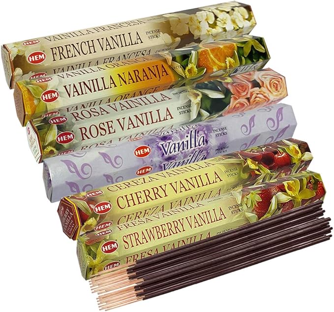 Hem Incense Sticks Variety Pack #18 and Incense Stick Holder Bundle with 6 Vanilla Fragrances - Bloomnest