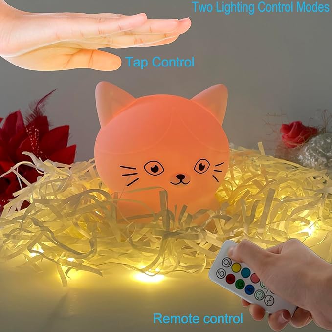 Night Light for Kids Portable Bedside Room Decor Lamp for Bedroom Cute LED Multicolor Gifts for Children Girls Boys Student Teen Girls - Cat - Bloomnest