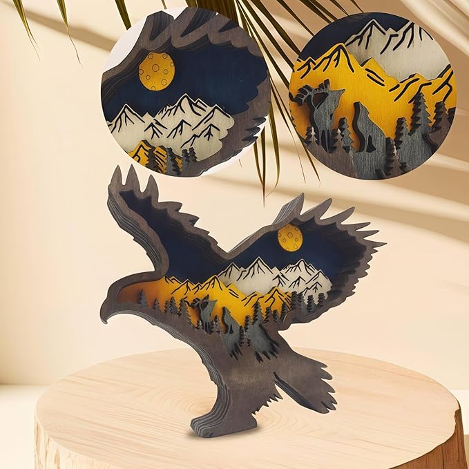 Drawelry 3D Wood Carving Animals Lamp Home Decorative, Cute Bear Family Elephant Presents Ideas Christmas Living Room Office Decor Warm LED Night Lights Gift for Friend Daughter Son Mom Dad (Eagle) - Bloomnest