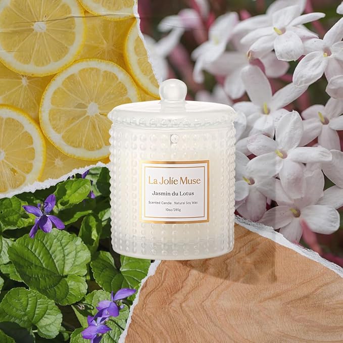 LA JOLIE MUSE Jasmine du Lotus Scented Candles - Ivy, Jasmine, Cedarwood | 10 oz Natural Soy Wax | 55 Hours Clean Burn | Floral Scented Candle | Gift-Ready for Hosts & Gatherings - Bloomnest