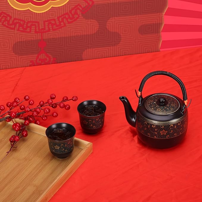 Handmade Japanese Ceramic Tea Set-Traditional Asian Design with Modern Convenience,Includes 1 Teapot,6 Cups,Tea Tray and Stainless Infuser, Perfect for Tea Enthusiasts and Collectors (Design2) - Bloomnest