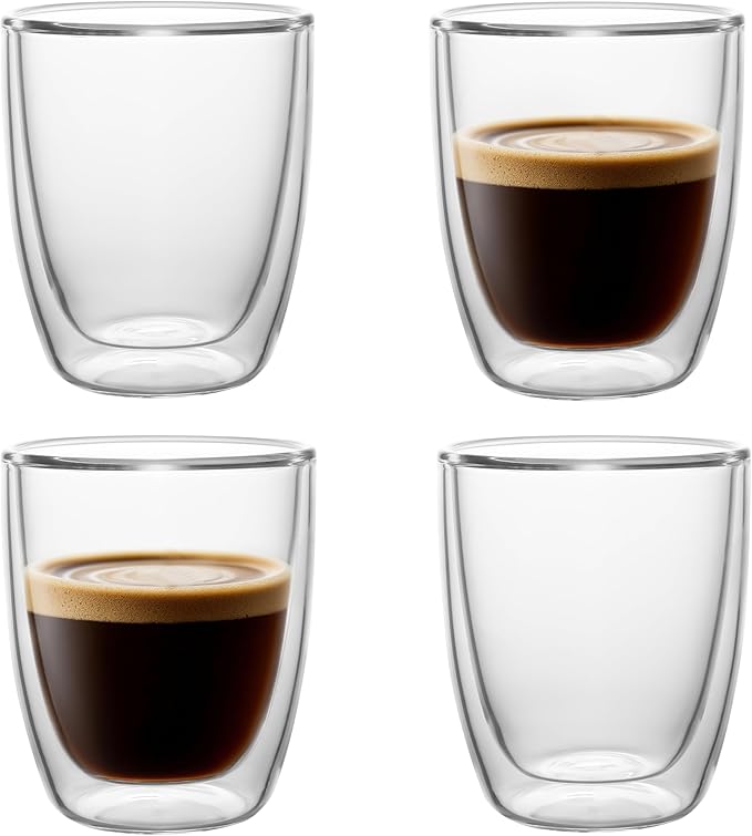 NIRA.Z 4 Pack12oz Double Wall Glass Coffee Mugs, No Hole Bottom, Insulated Borosilicate Glass Coffee Cups, Clear Mugs for Hot & Cold Beverages, Perfect for Espresso, Latte, Tea, Cappuccino - Bloomnest