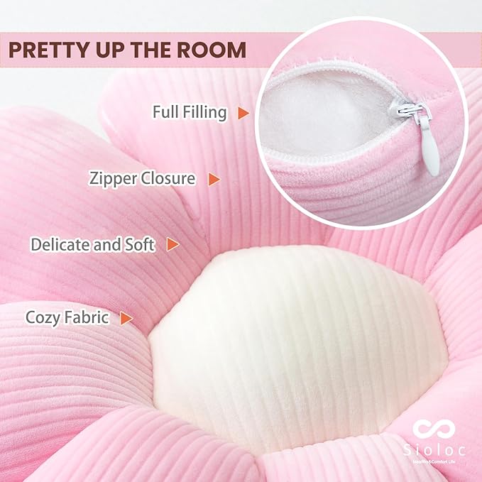sioloc Flower Pillow,Flower Shaped Throw Pillow Butt Cushion Floor Pillow,Seating Cushion,Cute Room Decor & Plush for Bedroom Sofa Chair(Blush,23.6'')