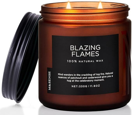 M&SENSE Blazing Flame Warm Winter Scented Candles, 11.6oz 70 Hours Long Lasting Candle for Home Decor Housewarming Gift, 2 Cotton Wick Natural Soy Wax Candle for Thanksgiving Chritsmas Holiday - Bloomnest