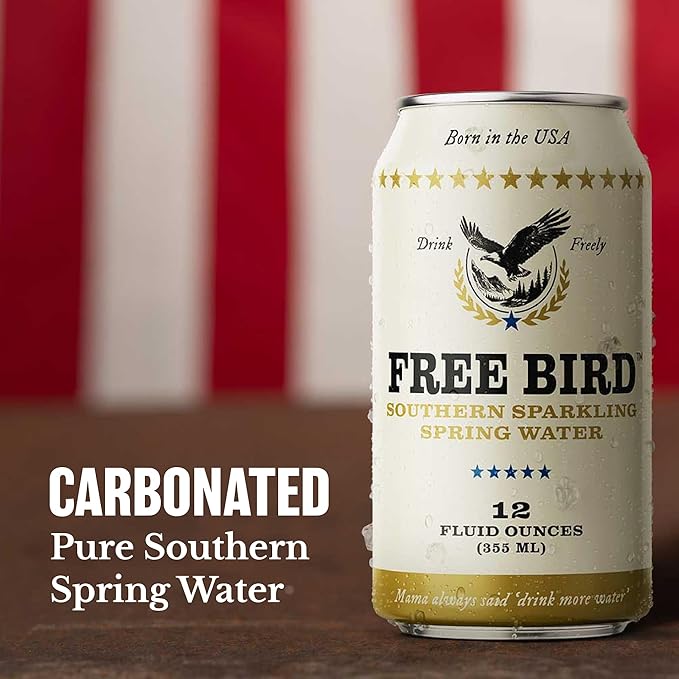 Free Bird Southern Sparkling Spring Water - 12 Pack, 12oz Cans, Zero Calories, Unflavored Carbonated, Crisp & Bubbly, Blue Ridge Mountain, Shelf-Stable Sparkling Drink - Bloomnest