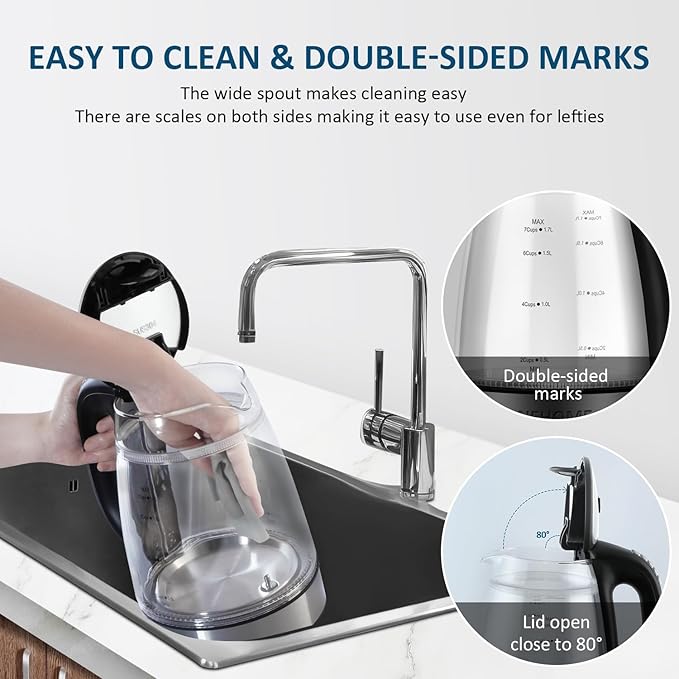 1500W Electric Kettle with Temperature Control - 6-Temp Presets for Tea/Coffee, Double Wall Cool-Touch, 4H Keep Warm, 1.7L Borosilicate Glass & BPA-Free, Fast Boil for Home/Office - Bloomnest