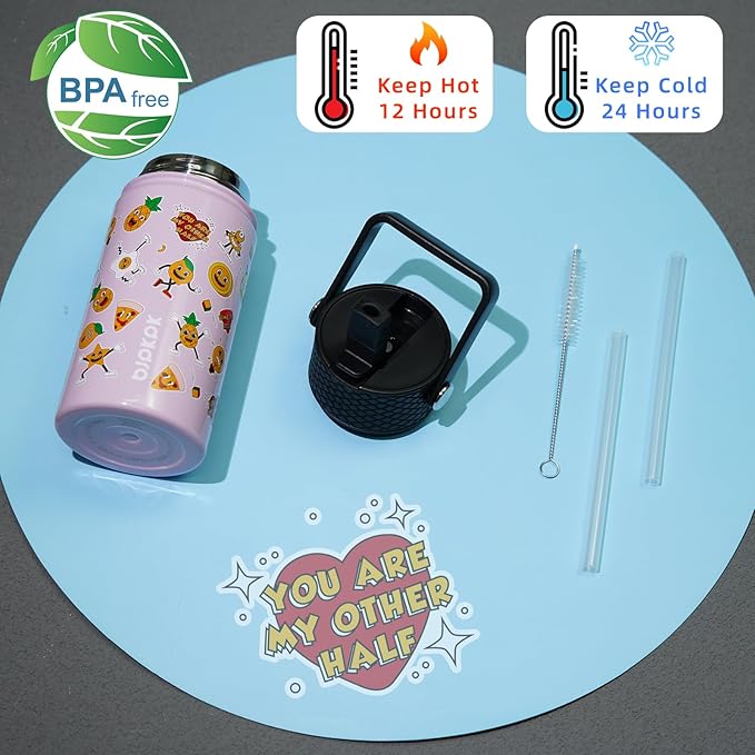 BJPKPK Insulated Water Bottle with Straw Lid, 15 oz Stainless Steel Metal Water Bottles, Reusable Leak Proof BPA Free Water Bottles, Cups, Thermo, Hawaii Fruits-Purple - Bloomnest