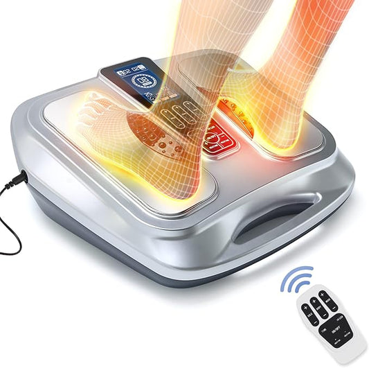 OSITO Foot Circulation Stimulator with Heat, FSA or HSA Eligible, EMS Foot Massager for Neuropathy Pain Relief Feet Massager with 8 TENS Unit Pads, Silver - Bloomnest
