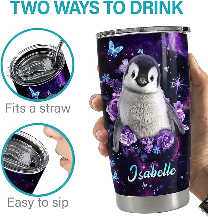 SANDJEST Personalized Penguin Tumbler 20oz 30oz Tumblers with Lid Gift for Girl Daughter Women Best Friend Sister Animal Lovers Christmas Birthday - Bloomnest
