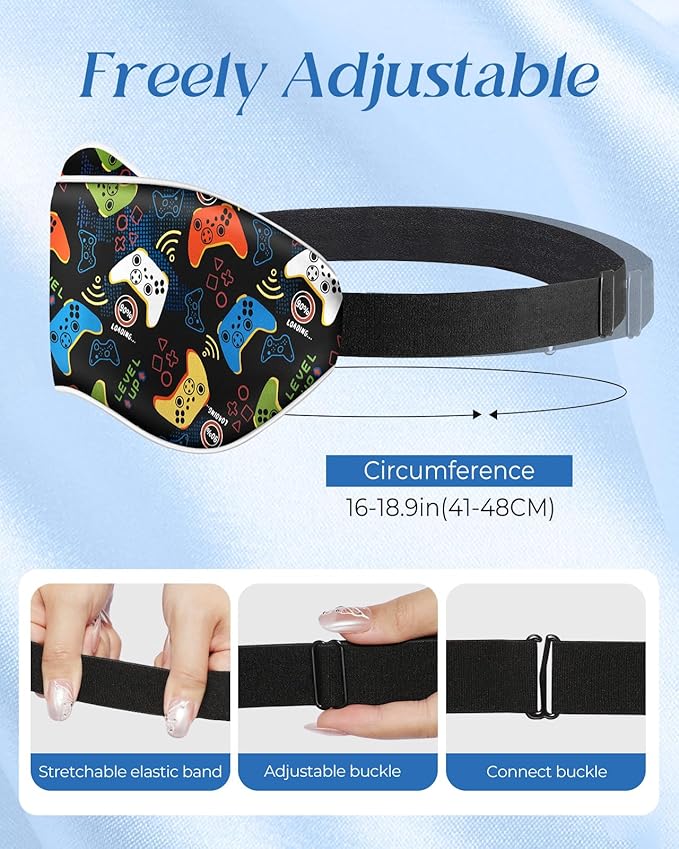 Kids Sleep Mask - Silk Eye Mask for Kids Cute Cartoon Cool Kawaii Soft Smooth Lightweight Boys Girls Teens Sleeping Mask with Adjustable Straps, Black Game - Bloomnest