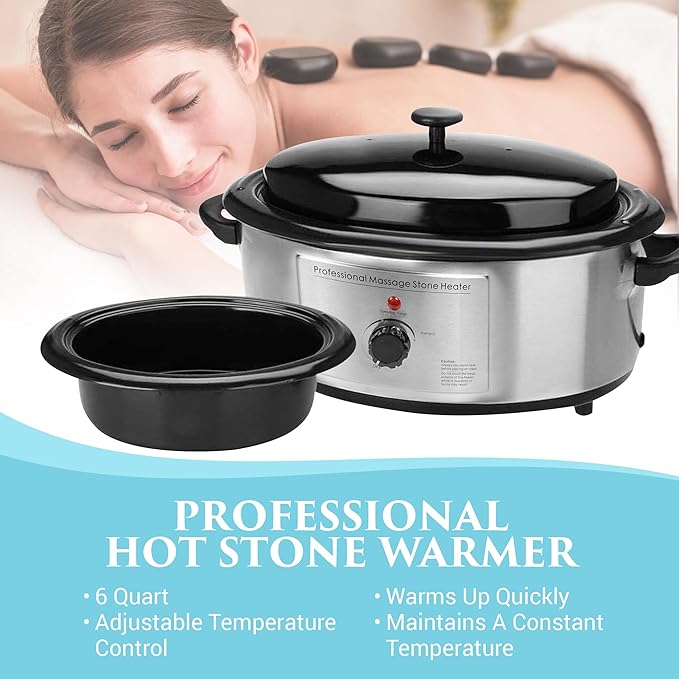 NRG Professional Hot Stone Warmer for Massage Therapy, 6 Quart - Hot Stone Heater Hot Stones Warmer Massage Stone Heater Massage Stone Warmer Massage Accessories - Adjustable Temperature Control - Bloomnest