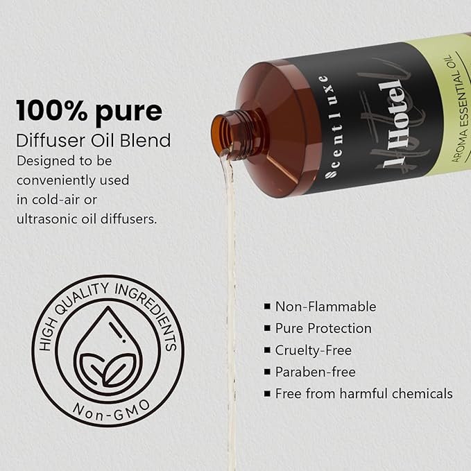 Hotel Diffuser Oil & Aroma Essential Oil Blend Luxury 1 Hotel Inspired Aromatherapy with Jasmine, Pink Pepper, Pineapple, Cedar & Amber for Ultrasonic Diffusers & Nebulizers - 8.45 fl oz, 250 mL - Bloomnest