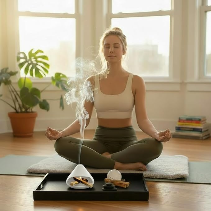Palo Santo Holder Incense Burner,Sage Sticks Incense Holder,Zongzi Clay Smudge Bowl with Chimney,Mini Cone Ceramic Fireplace for Cedar,Yoga,Sleep,Home Decor,Anxiety Relief Meditation for Women (White) DIDIBIRD